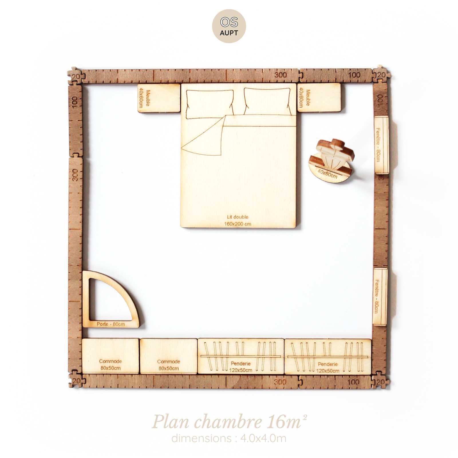 Plan d'une chambre de 16m2 réalisé avec le kit Yoja