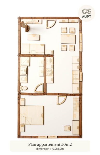 Plan d'un appartement de 50m2 réalisé avec le kit Yoja