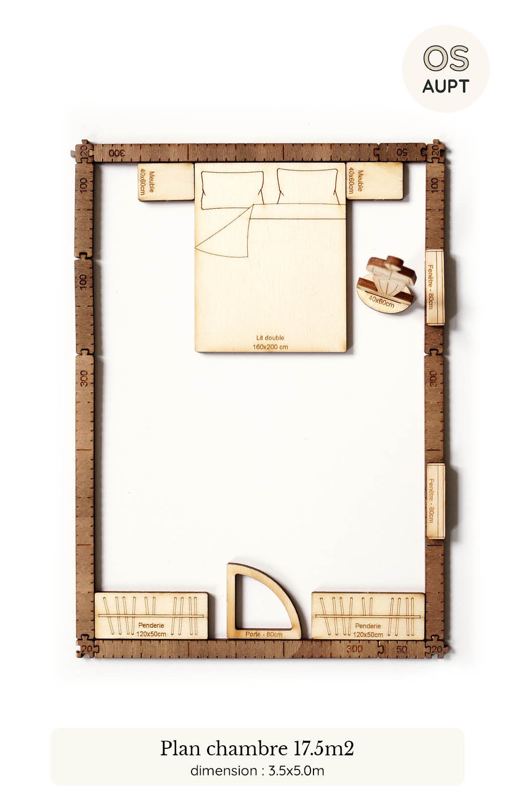 Plan d'une chambre de 17.5m2 réalisé avec le kit Yoja