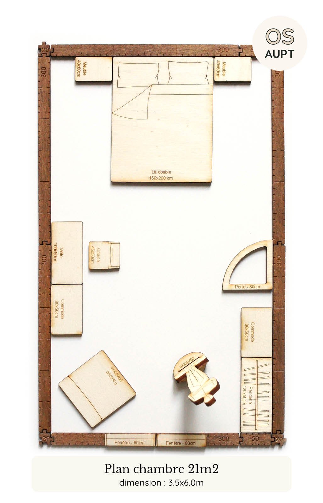 Plan d'une chambre de 21m2 réalisé avec le kit Yoja