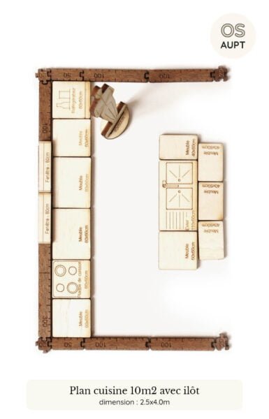 plan cuisine : exemples par surfaces de 4m2 à 16m2 9 plan d'une cuisine de 10m2 avec îlot réalisé avec le kit yoja