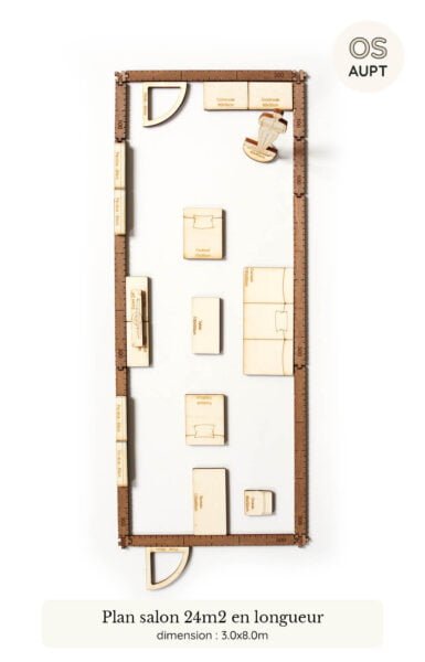 plan d'un salon de 24m2 réalisé avec le kit yoja