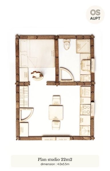 Plan d'un studio de 22m2 réalisé avec le kit Yoja