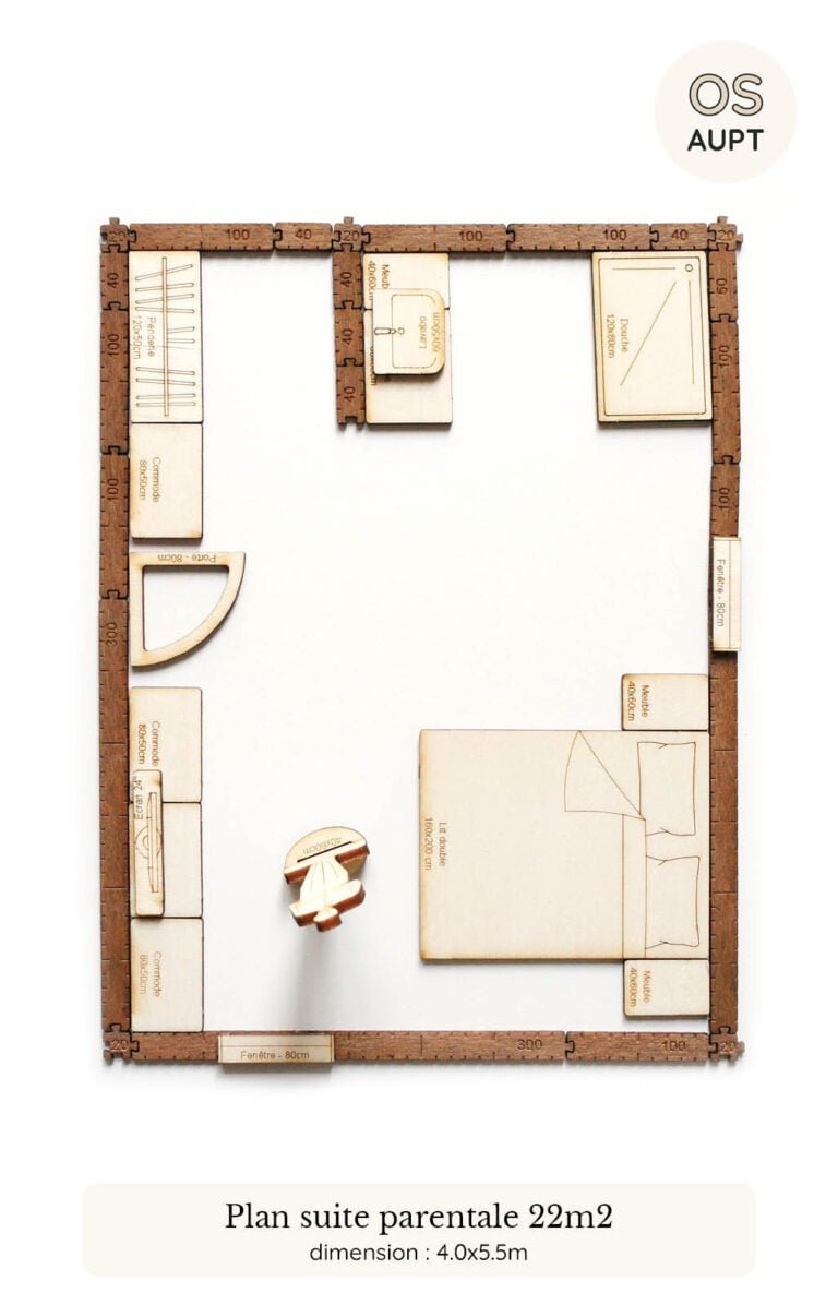 Plan d'une suite parentale de 22m2 réalisé avec le kit Yoja