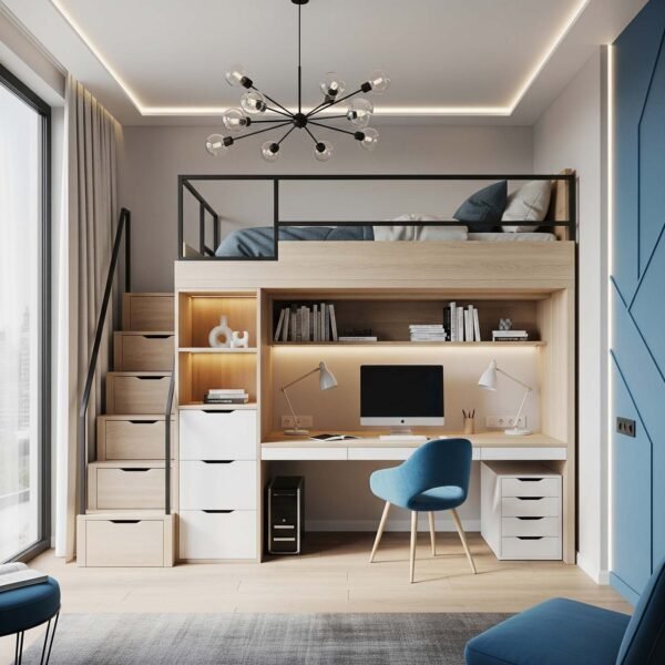 Idées de Rangement dans la Chambre : 15 Solutions Pratiques et Astuces 18 Rangement chambre : lit mezzanine avec bureau