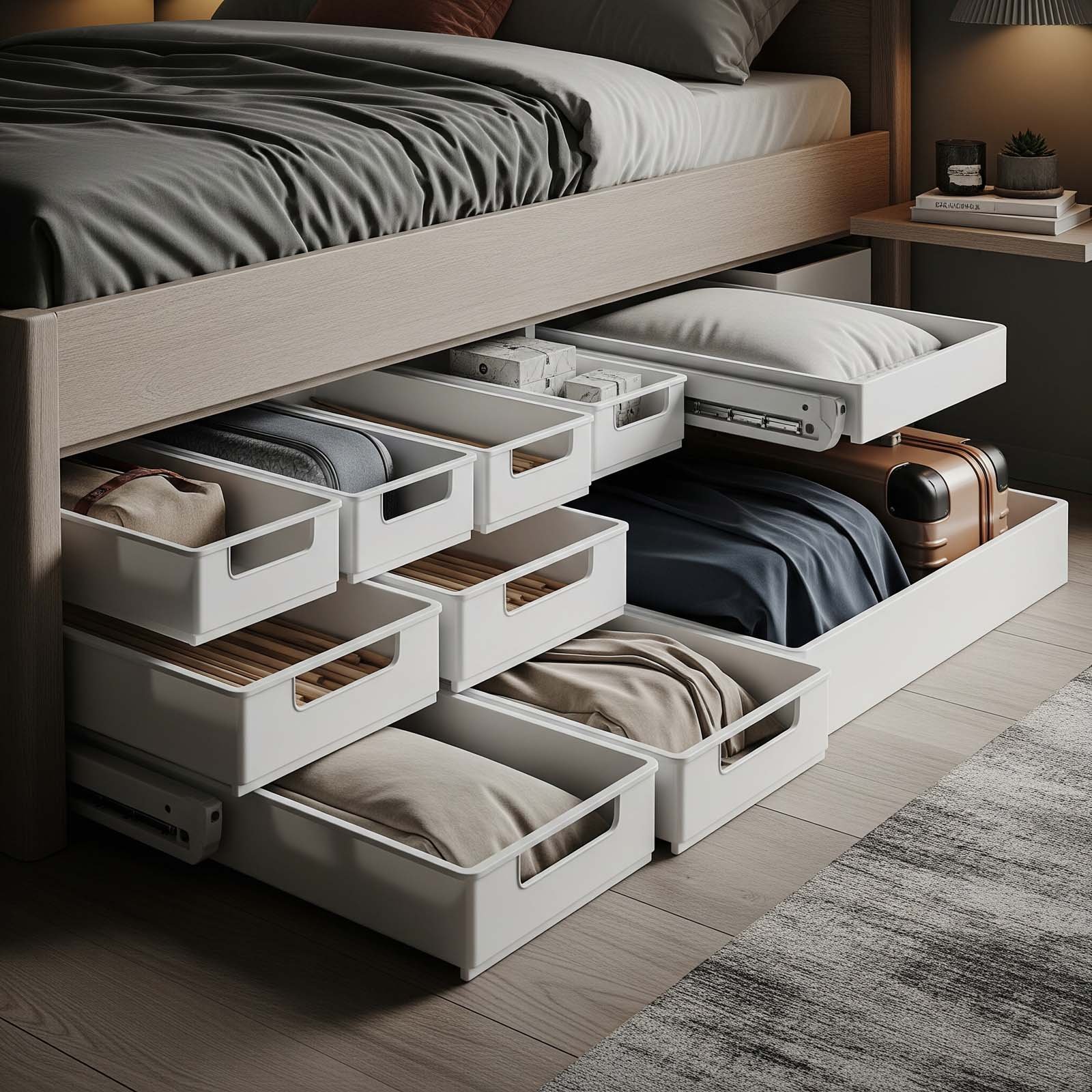 Idées de Rangement dans la Chambre : 15 Solutions Pratiques et Astuces 17 Rangement chambre : rangement sous le lit