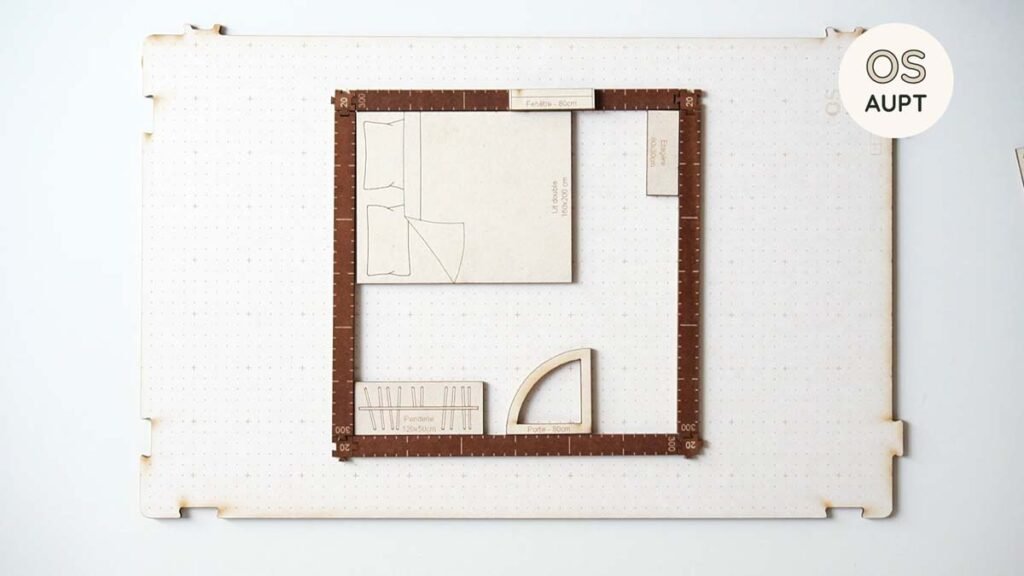 Plan d'une chambre de 9m2 : Lit de 160cm perpendiculaire à la porte
