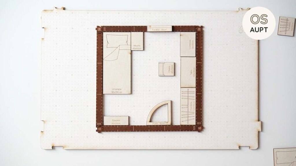 plan chambre 9m2 avec lit simple 90 cm et bureau