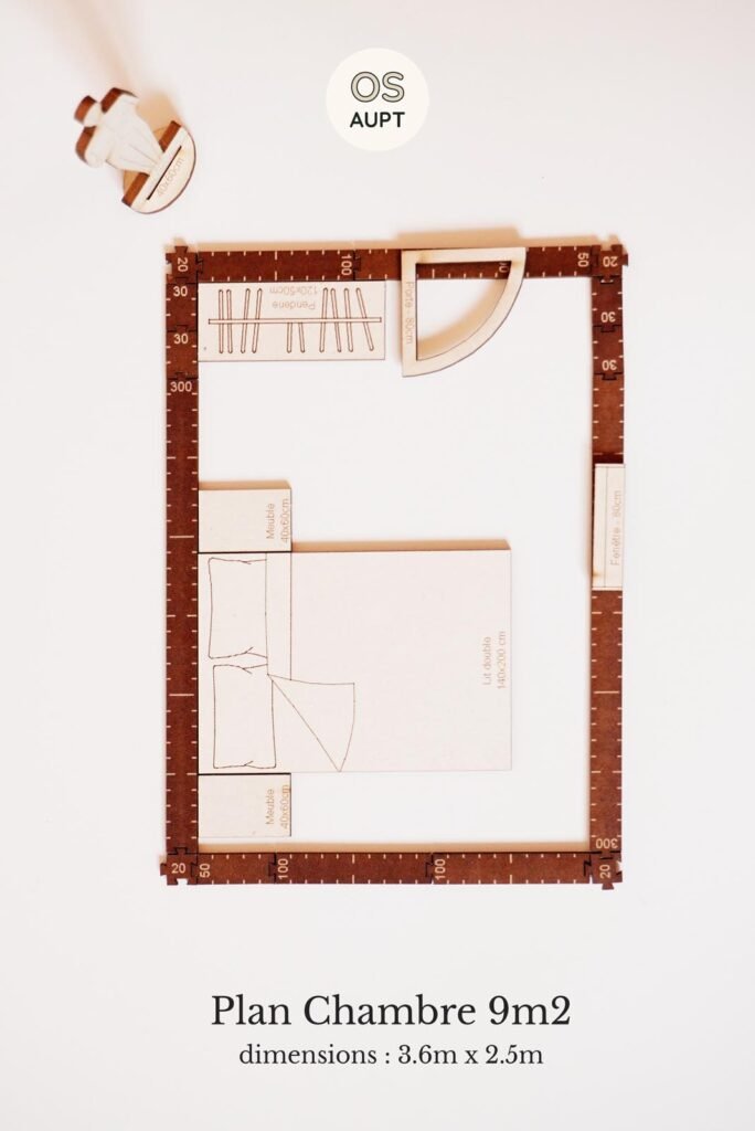 Plan Chambre 9m2 avec lit double 140cm 1 (3.6m x 2.5m) 