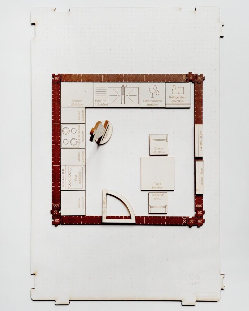 Plan cuisine 10m2 carrée en L avec un coin repas