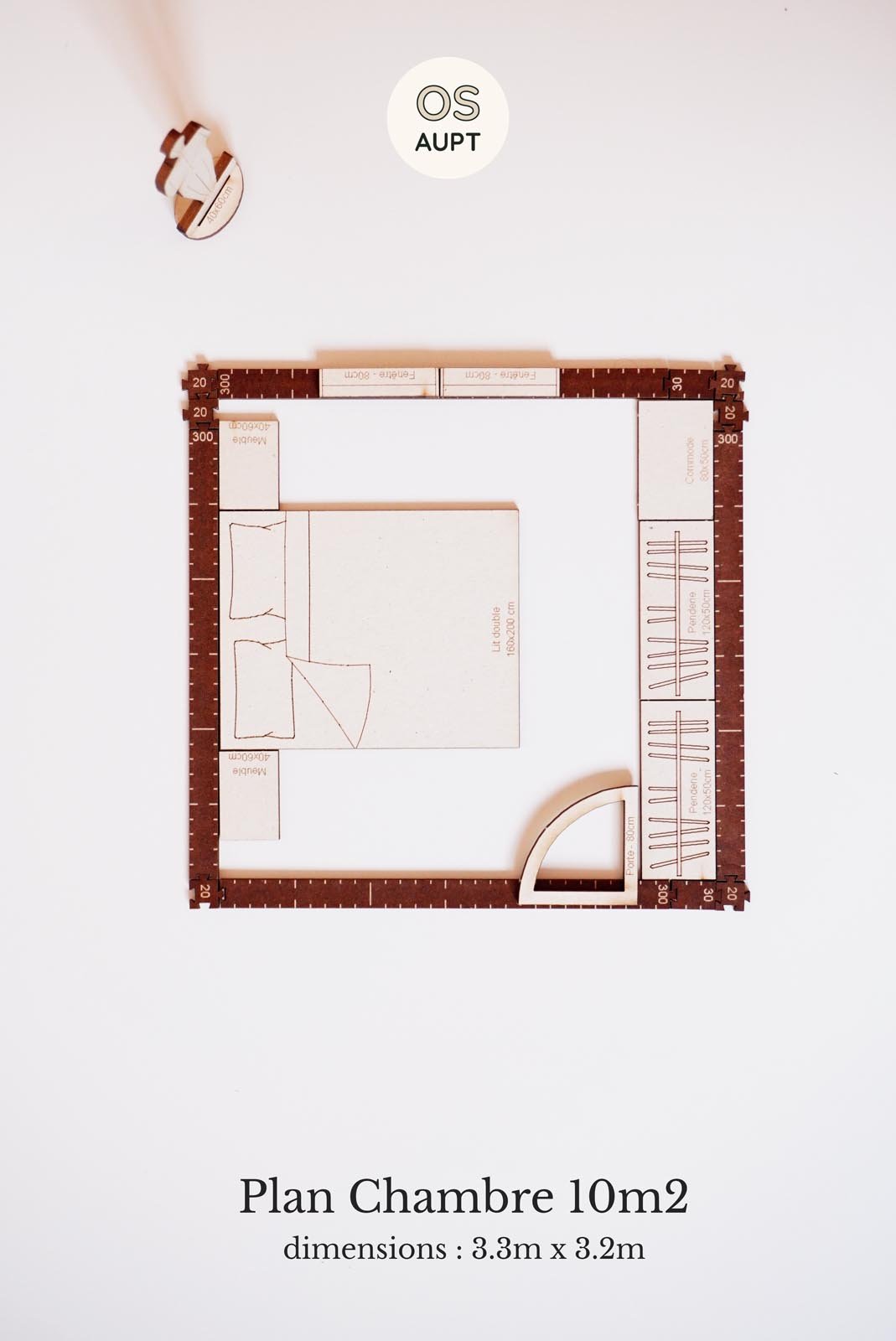 Plan Chambre 10m2 avec lit double (3.3m x 3.2m)