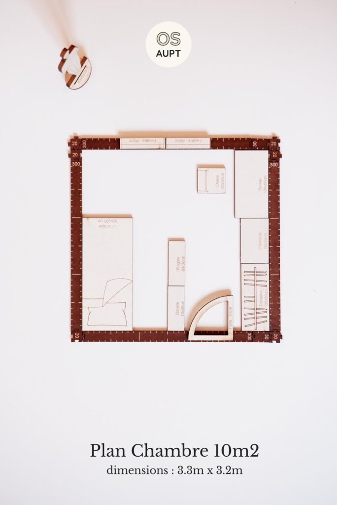 Plan Chambre 10m2 avec lit simple (3.3m x 3.2m)