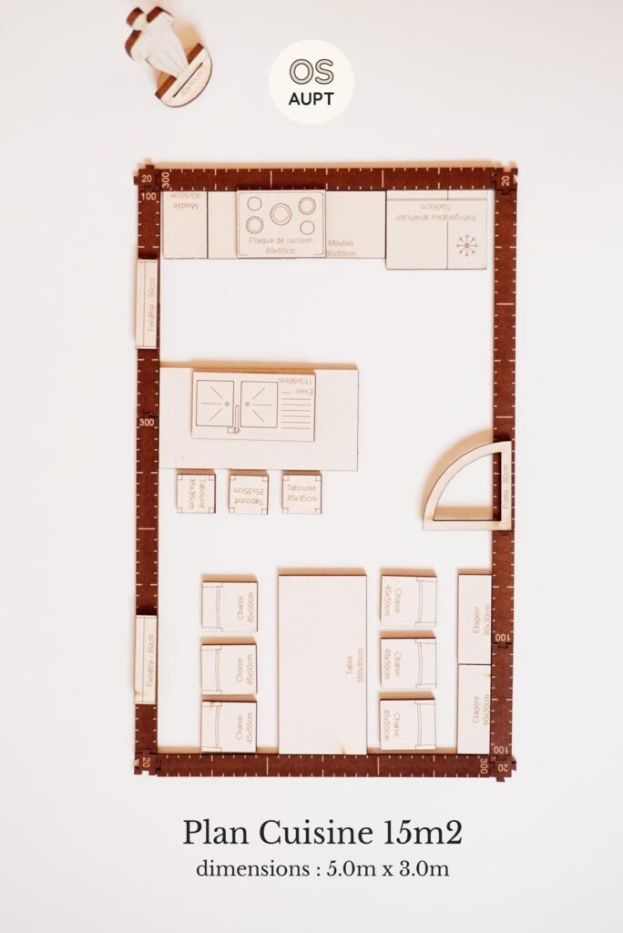 Plan Cuisine 15m2 avec Îlot central et espace repas