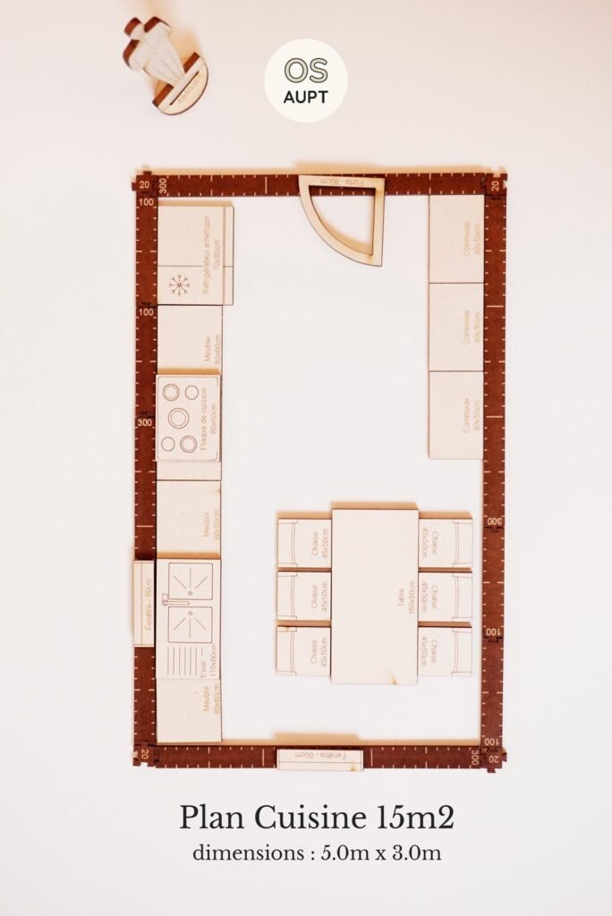 Plan Cuisine 15m2 en I avec espace repas