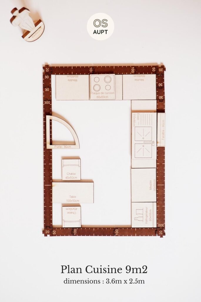 Plan Cuisine 9m2 en L avec espace repas