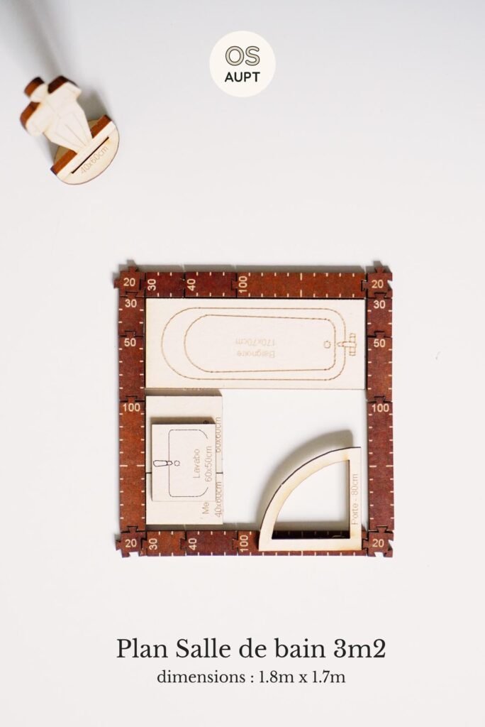 Plan Salle de Bain 3m2 carré avec baignoire