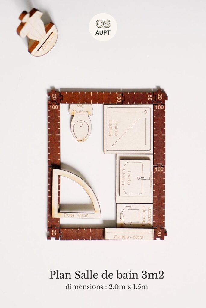 Plan Salle de Bain 3m2 avec douche et WC