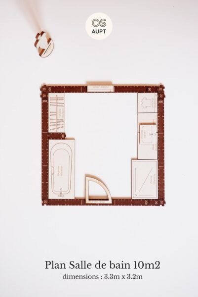 plan salle de bain : exemples par surface 3m2 à 14m2 9 plan salle de bain 10m2 avec dressing douche et baignoire (3.3m x 3.2m)