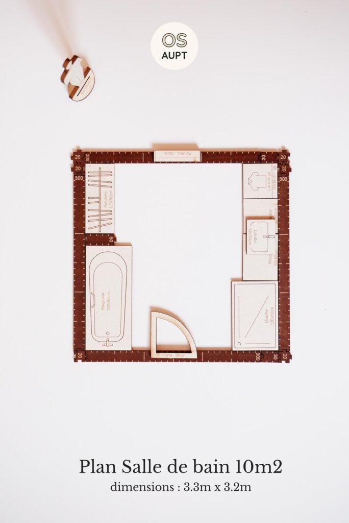 Plan Salle de bain 10m2 avec dressing douche et baignoire (3.3m x 3.2m)