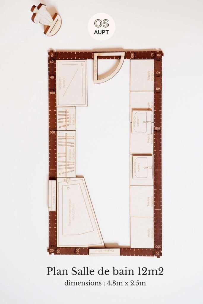 Plan Salle de bain 12m2 2 Plan Salle de bain 12m2 en linéaire avec douche, baignoire