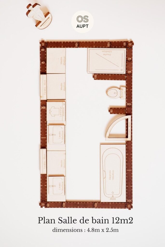 Plan Salle de bain 12m2 3 Plan Salle de bain 12m2 en linéaire avec douche, baignoire et WC