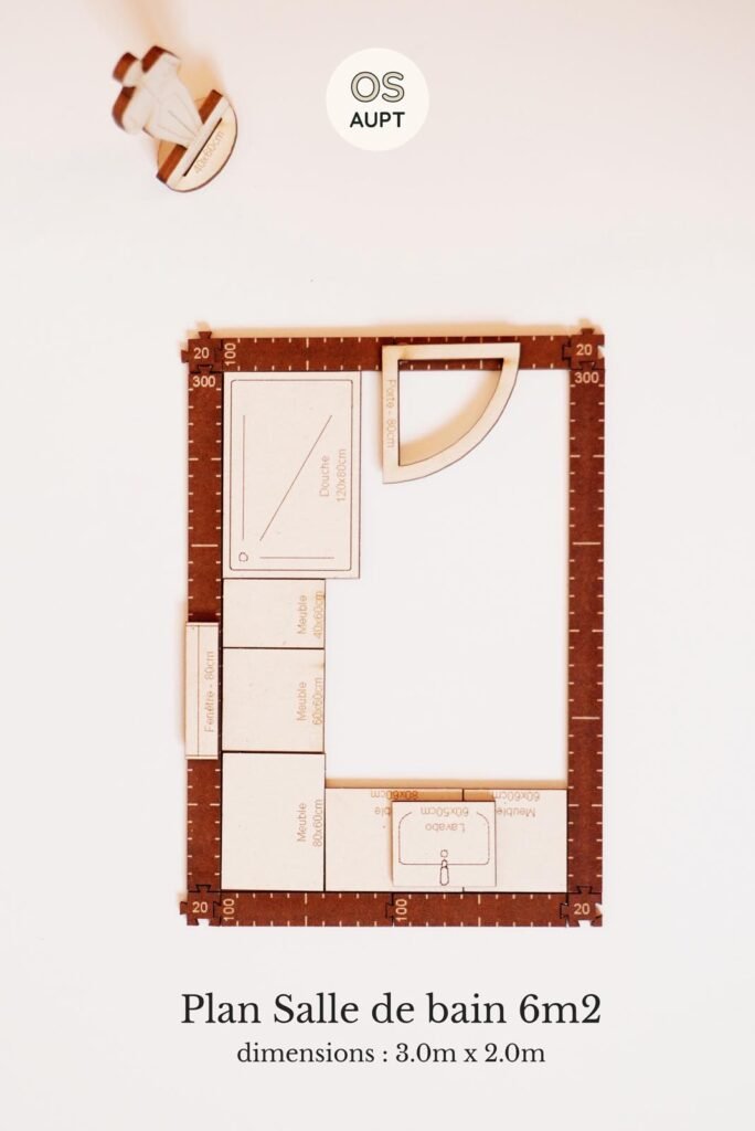 Plan Salle de bain 6m2 en L avec douche