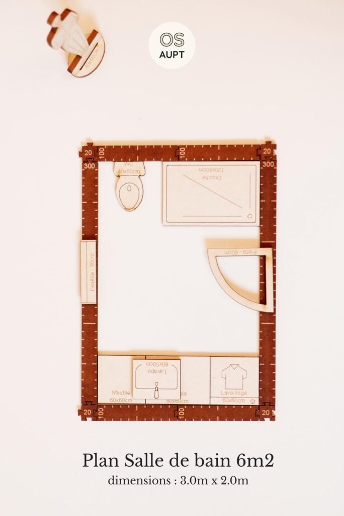 Plan Salle de bain 6m2 en parallèle avec douche et WC