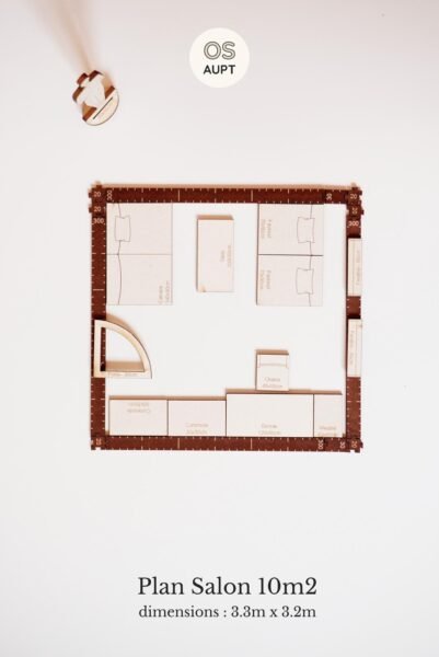 plan salon 10m2 avec bureau (3.3m x 3.2m)