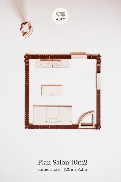 plan salon 10m2 minimaliste (3.3m x 3.2m)