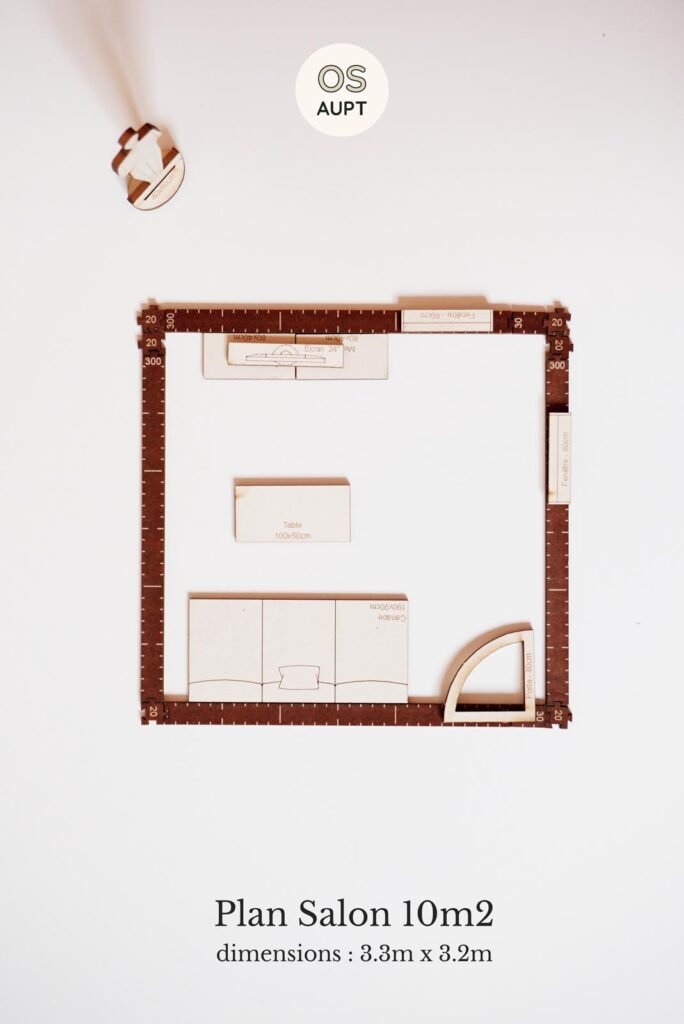 Plan Salon 10m2 minimaliste (3.3m x 3.2m)
