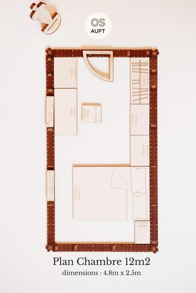 Plan Chambre 12m2 17 Plan Chambre 12m2 lineaire avec espace bureau (4.8m x 2.5m)