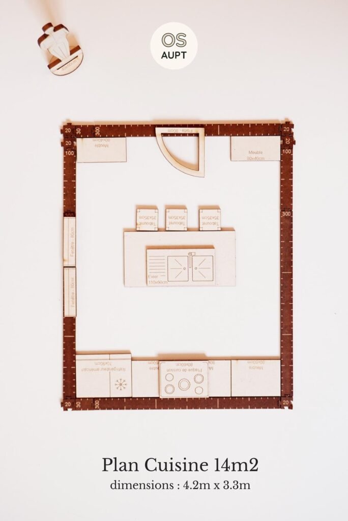 Plan Cuisine 14m2 5 Plan Cuisine 14m2 avec ilot central (4.2m x 3.3m)