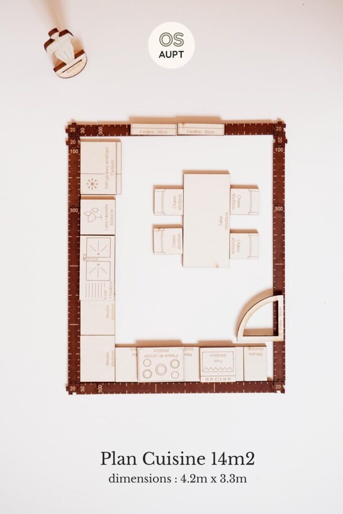 Plan Cuisine 14m2 6 Plan Cuisine 14m2 en L avec table à manger (4.2m x 3.3m)