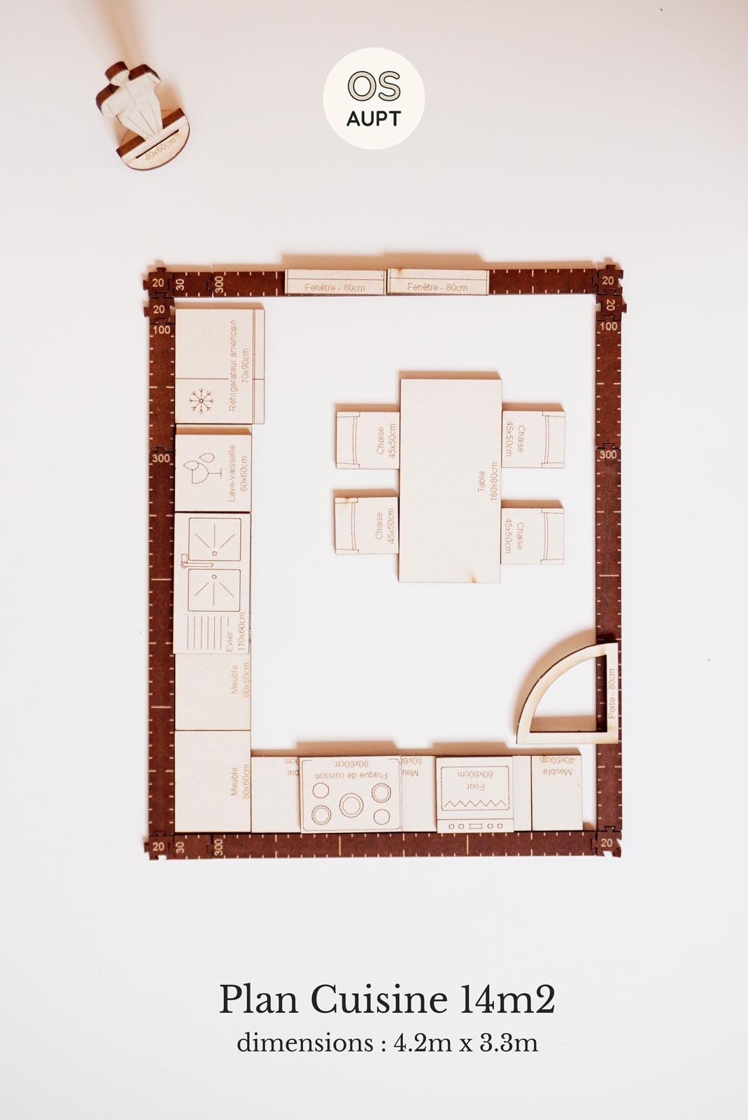 Plan Cuisine 14m2 en L avec table à manger (4.2m x 3.3m)