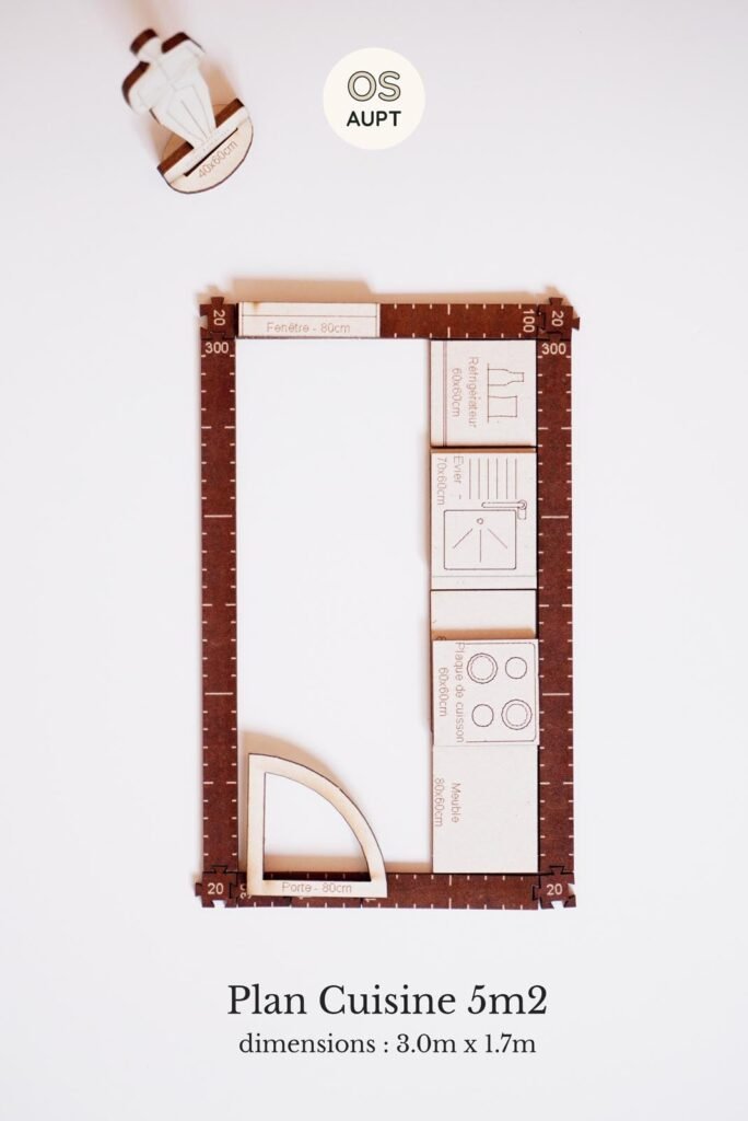 Plan Cuisine 5m2 en I (3.0m x 1.7m)