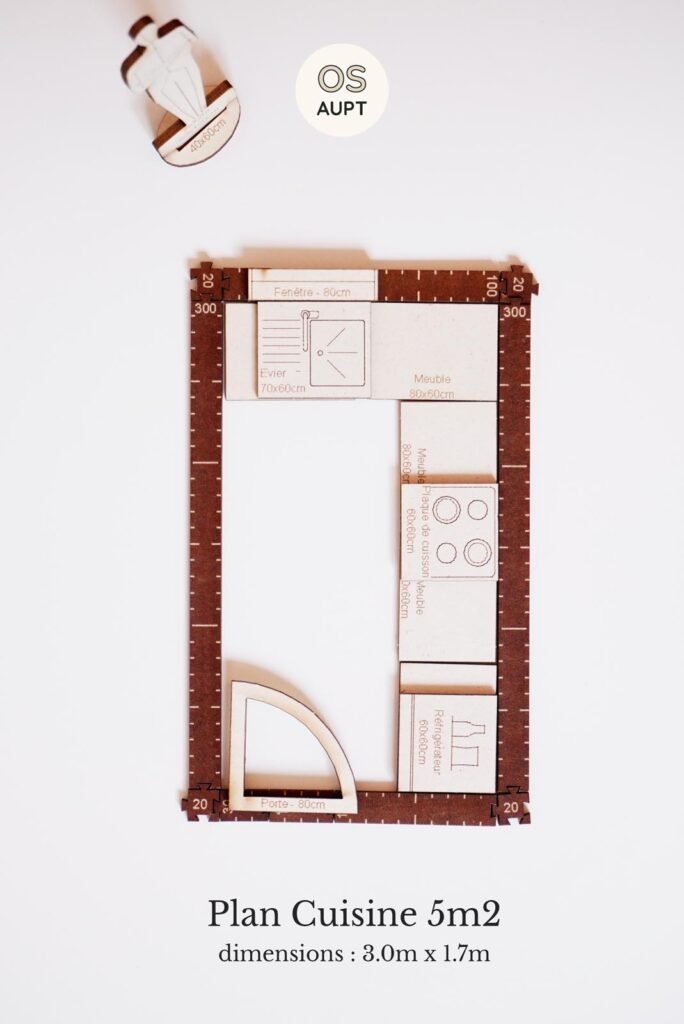 Plan Cuisine 5m2 en L (3.0m x 1.7m)