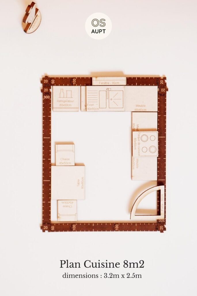 plan cuisine 8m2 en l avec espace repas (3.2m x 2.5m)