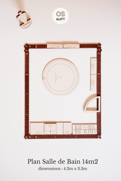 plan salle de bain : exemples par surface 3m2 à 14m2 13 plan salle de bain 14m2 avec baignoire ronde (4.2m x 3.3m)