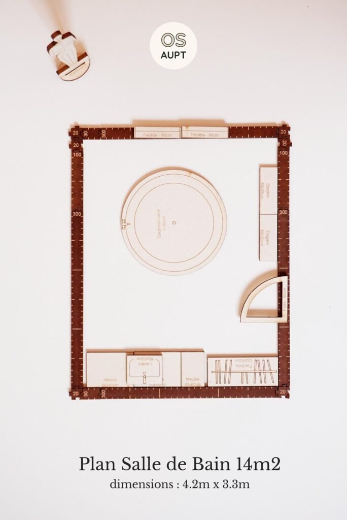 Plan Salle de Bain 14m2 6 Plan Salle de Bain 14m2 avec baignoire ronde (4.2m x 3.3m)