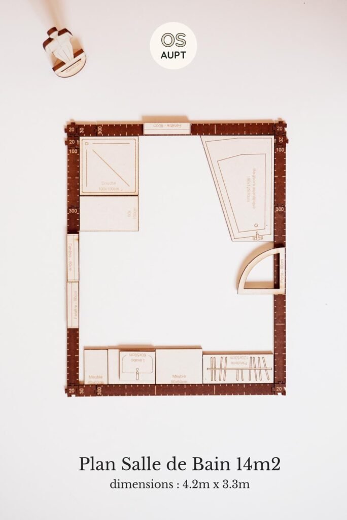 Plan Salle de Bain 14m2 5 Plan Salle de Bain 14m2 avec penderie, douche et baignoire (4.2m x 3.3m)