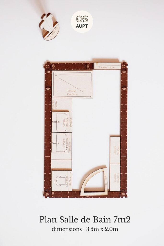 Plan Salle de Bain 7m2 en L avec douche (3.5m x 2.0m)