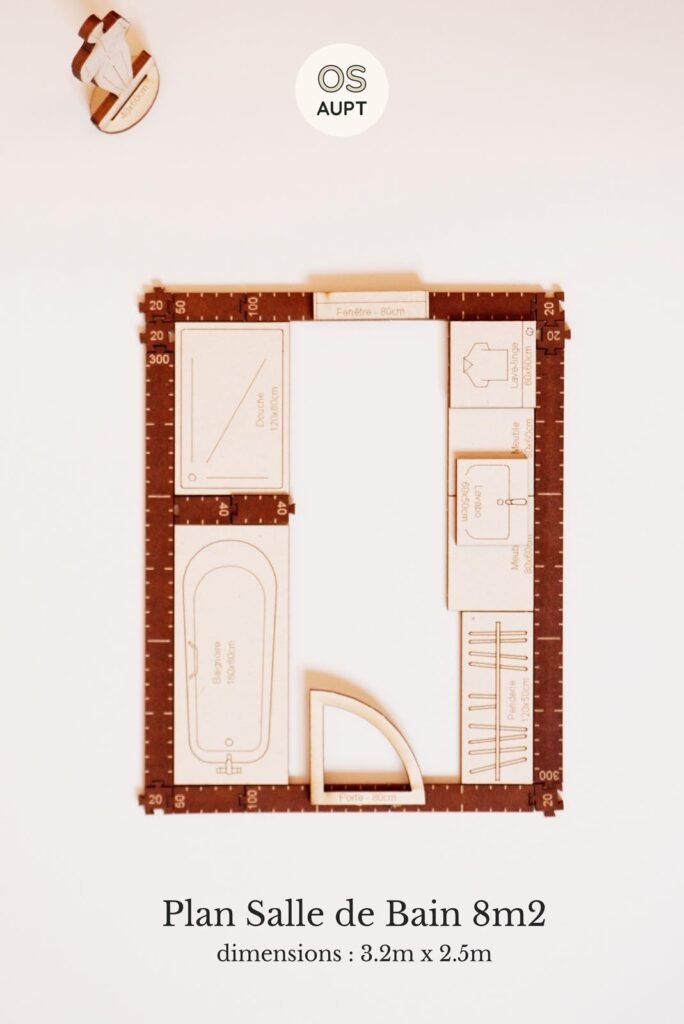 Plan Salle de Bain 8m2 avec penderie, douche et baignoire (3.2m x 2.5m)