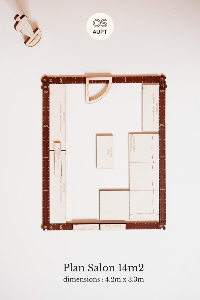 Plan Salon 14m2 3 Plan Salon 14m2 avec canapé d'angle et TV (4.2m x 3.3m)