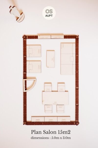 plan salon 15m2 avec salle à manger (5.0m x 3.0m)