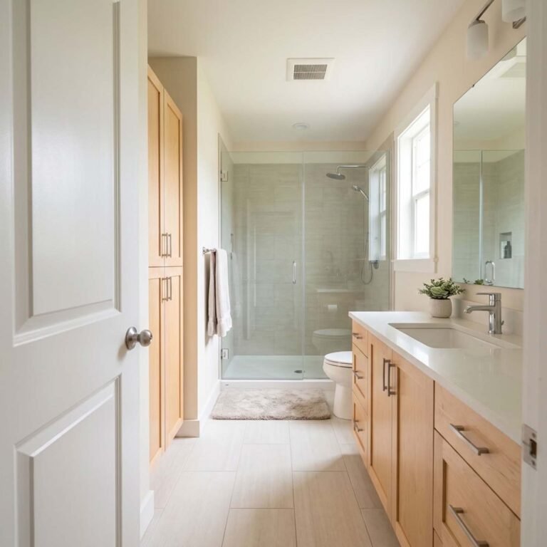 Amenager une salle de bain avec douche vasque et rangements