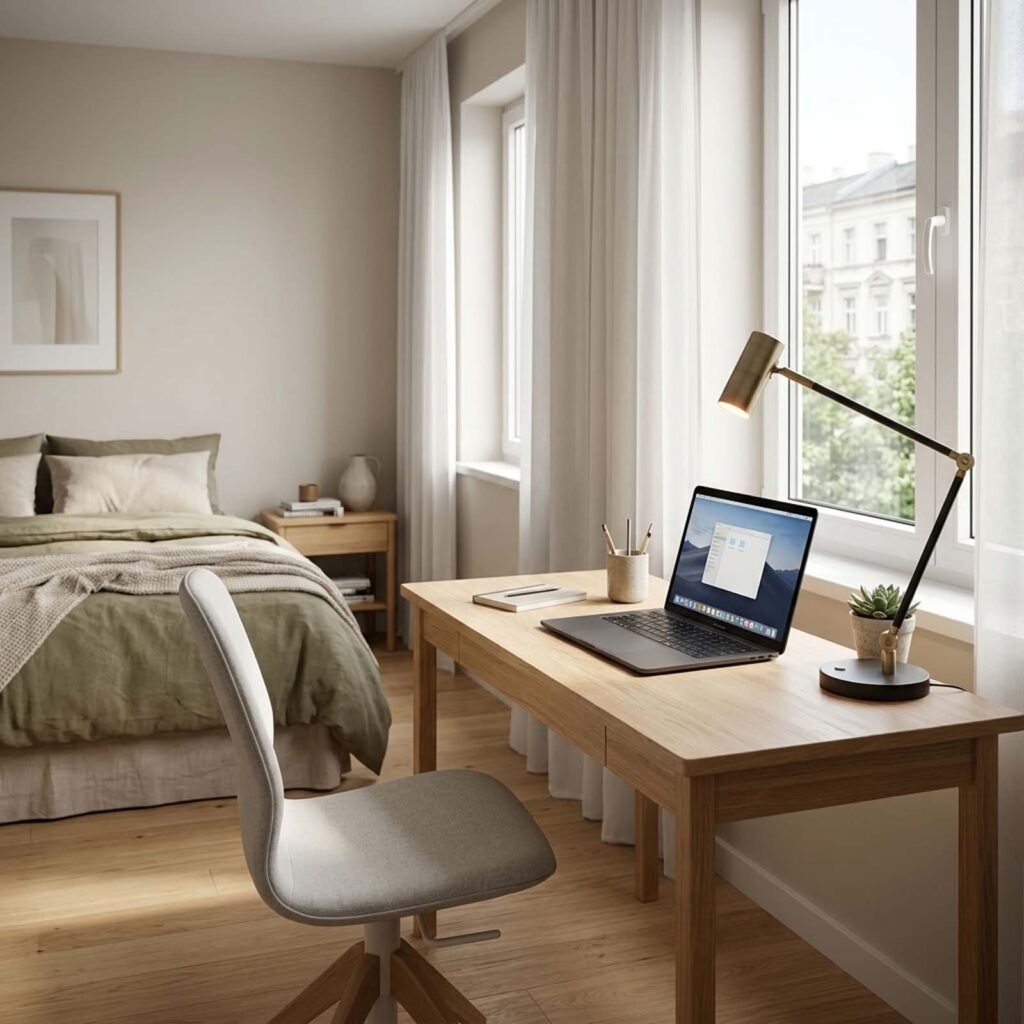 Installer un bureau pres de la fenetre dans une chambre