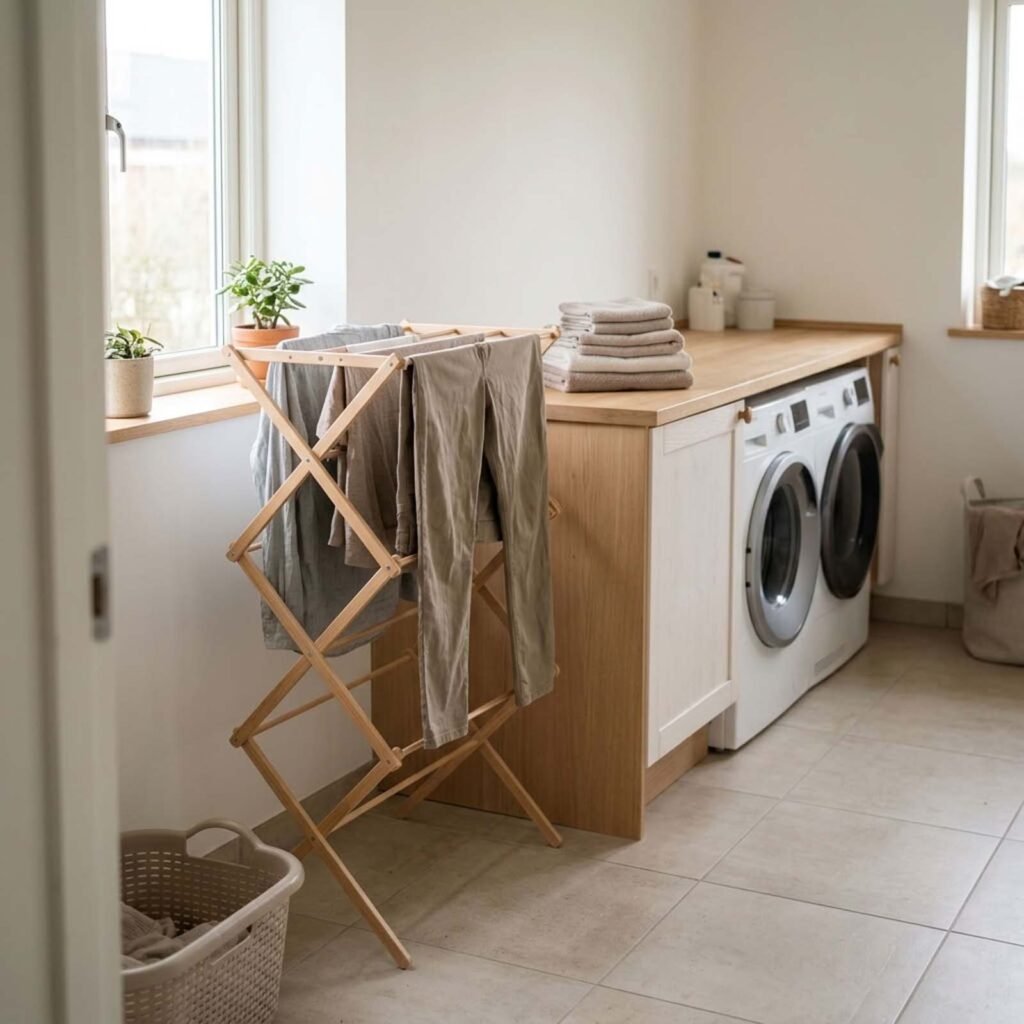 Prevoir la place pour secher et plier le linge dans une buanderie