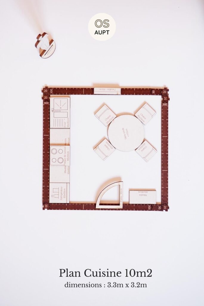 Plan Cuisine 10m2 en I avec table ronde
