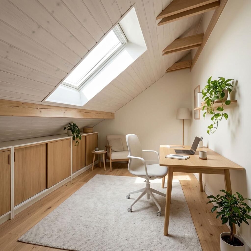 Amenagement des combles en bureau avec lumiere naturelle