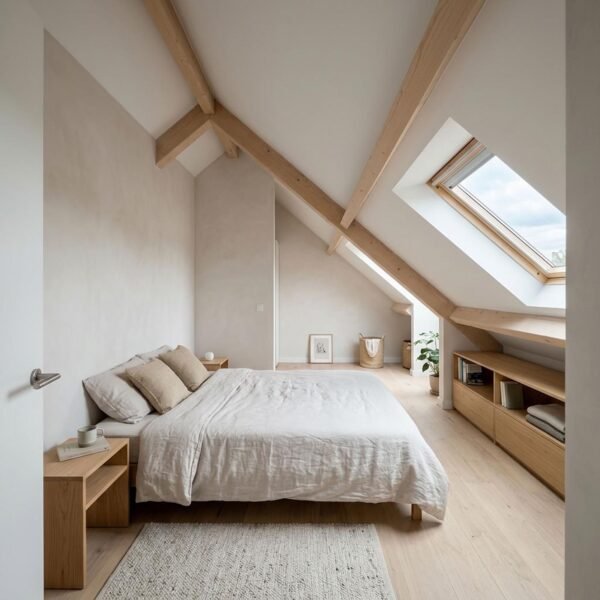 Amenager des combles en chambre avec des rangements sous pente